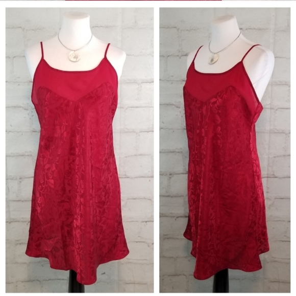 Fleurs de Nuit M Red Satin Chemise Short Nightie - Picture 3 of 8